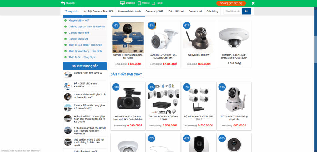Chi phí và và mẫu thiết kế website bán hàng giá rẻ, chất lượng, chuẩn SEO thiet ke website ban hang camera